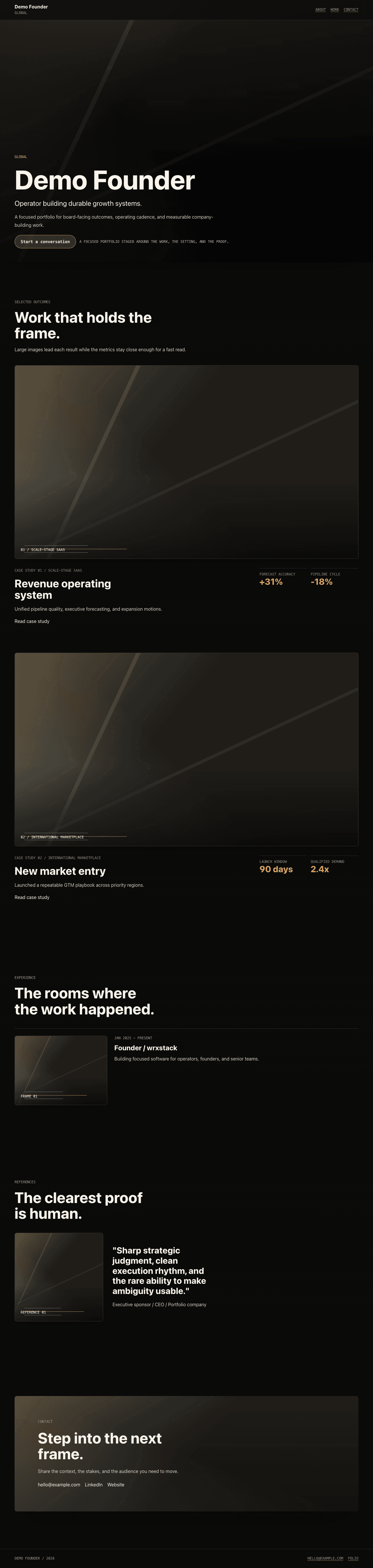 Spotlight design. Example portfolio rendered on desktop.