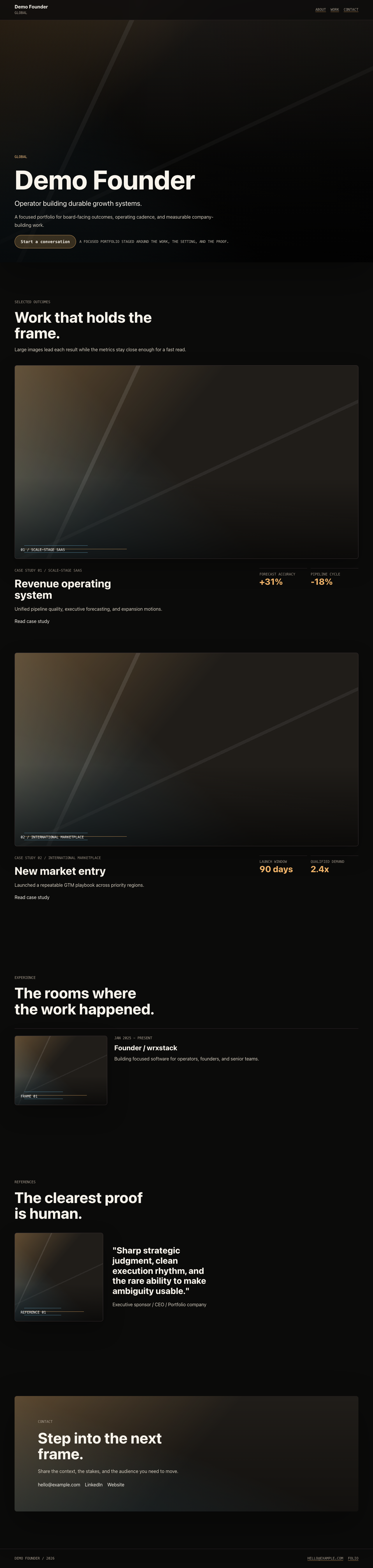 Spotlight design. Example portfolio rendered on desktop.